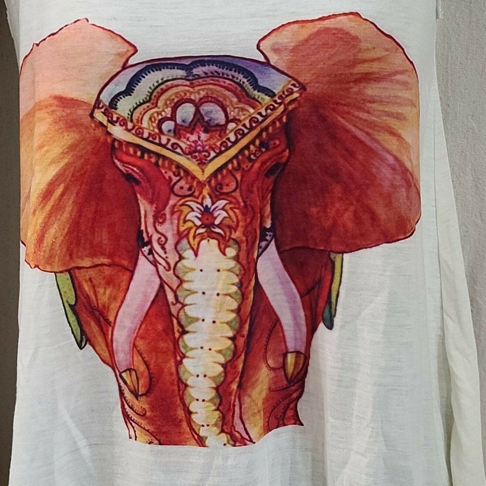Shubcheery Original Vintage Tank Top Off White Multicolor Elephant One Size